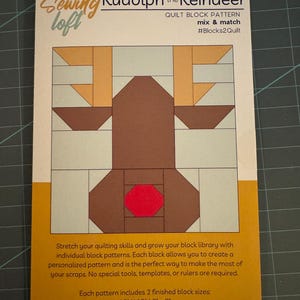 Rudolf The Reindeer Quilt Block Pattern By The sewing Loft