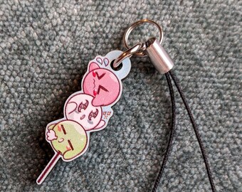 Kirby Dango Wooden Charm: Food Theme Phone Strap Keychain