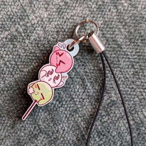 Kirby Dango Wooden Charm: Food Theme Phone Strap Keychain