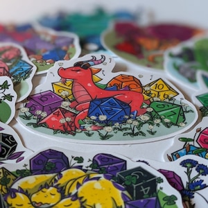 Pride DnD Dragon Vinyl Stickers - LGBTQ+ - Dungeons and Dragons - Dice - Rainbow - Plants