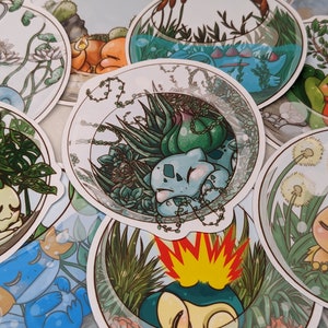 Terrarium Vinyl Stickers - Grass Type - Fire Type - Water Type - Plants - Poke - Gen Starters