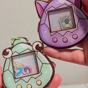 Tamagotchi Style Shaker Keychain: Retro Furb & Worms