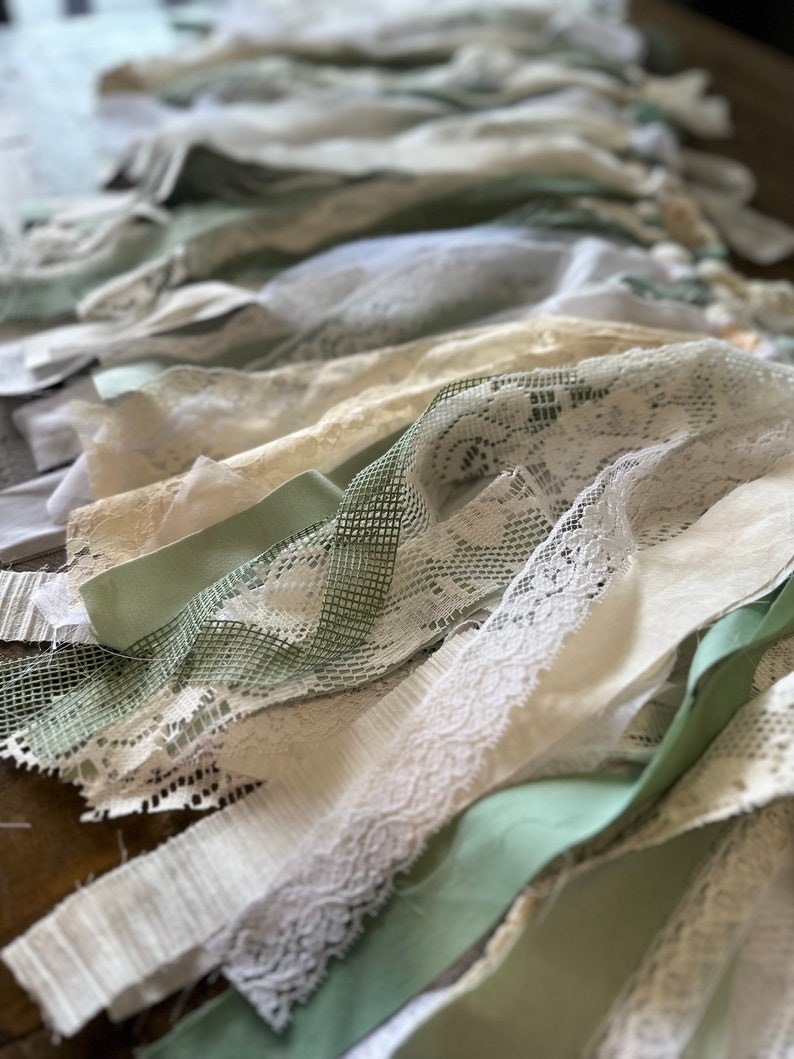 Sage Green Rag Tie Bunting - Vintage Lace and Material - Wedding - Baby ...