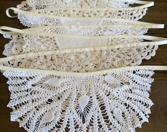 Vintage Doily Bunting - Cream & White - Wedding Decor - One of a Kind - 5.6m - Boho Style