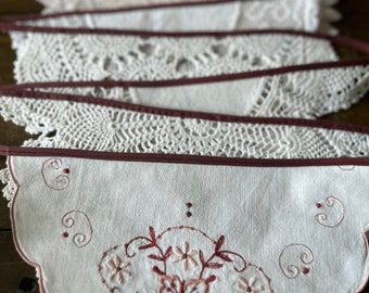 Vintage Doily Bunting - Burgundy, Pink and White - Wedding Decor - One of a Kind - XL 5.5m - Boho Style