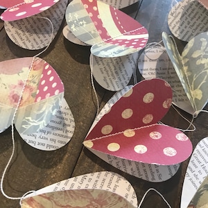 Paper Heart Garland - Romantic Novels and Red Floral - 3 strands (2m each, 6m in total)