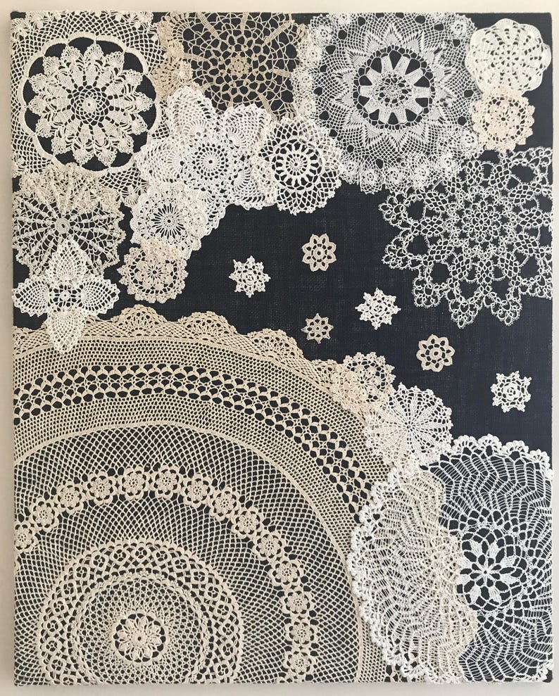 Doily Art Wall Hanging snowy Night Vintage Etsy Canada