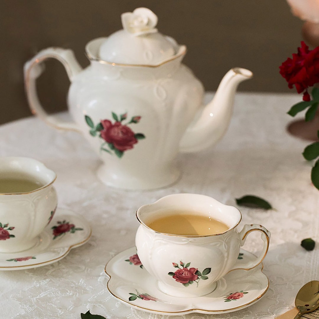 Elegant Vintage Afternoon Tea Set Goldpainted Rose Floral Etsy