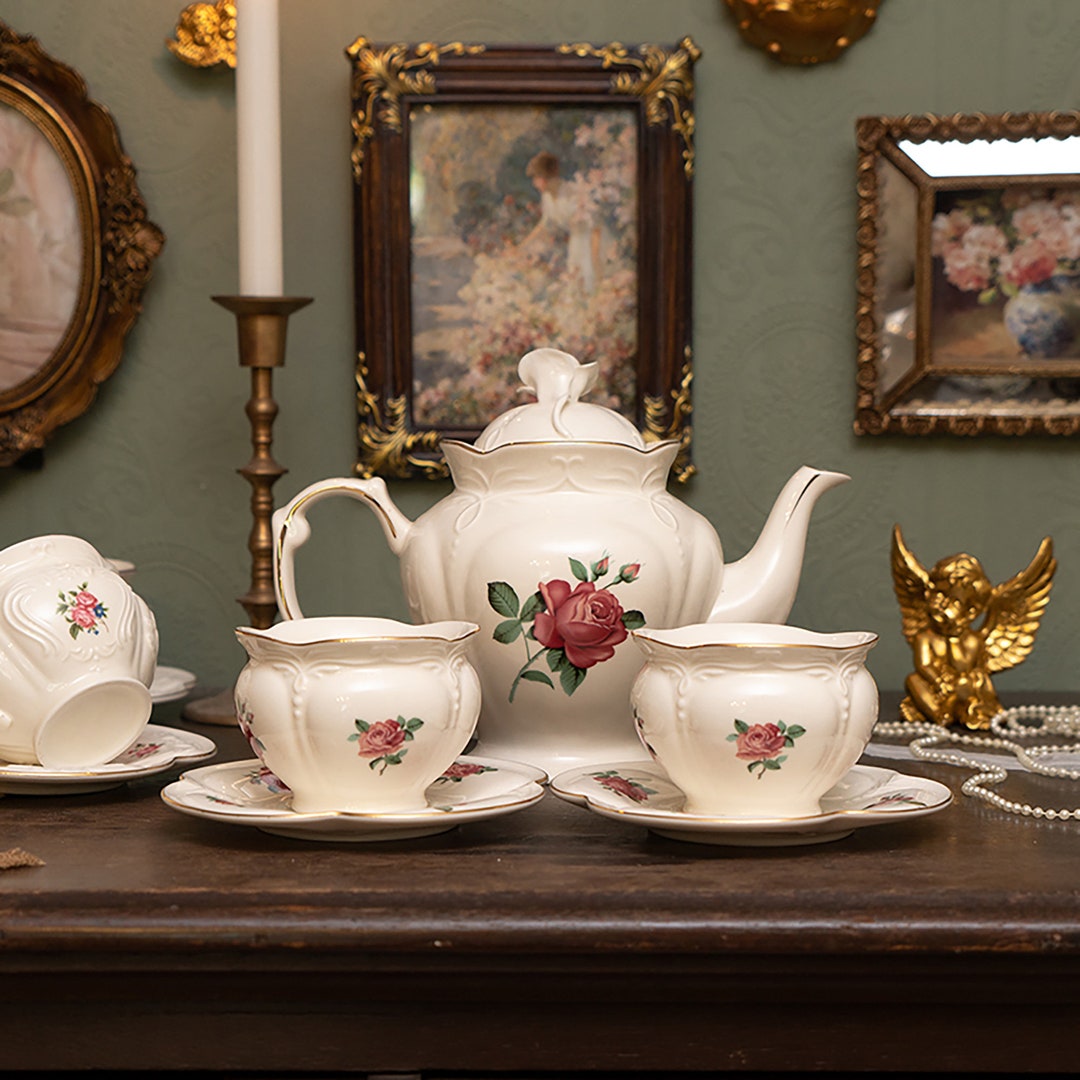 Elegant Vintage Afternoon Tea Set Goldpainted Rose Floral Etsy