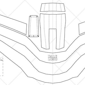 May include: A black and white line drawing of a paper model for a box. The box is labeled "DALI LOMO" and has a series of lines and folds to create the shape.