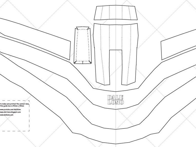 May include: A black and white line drawing of a paper model for a box. The box is labeled "DALI LOMO" and has a series of lines and folds to create the shape.