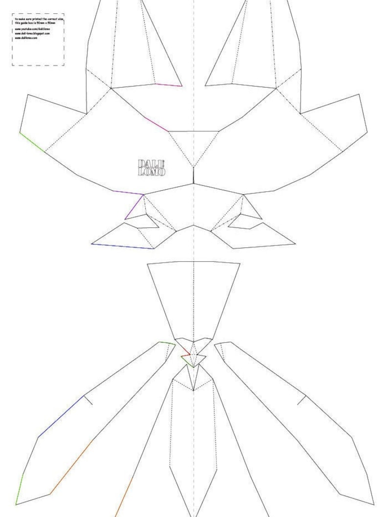 Pode incluir: Um modelo de papelcraft imprim&iacute;vel para um modelo de origami 3D do logotipo Dali. O modelo inclui linhas para dobrar e cortar, e o logotipo est&aacute; impresso em preto sobre um fundo branco.