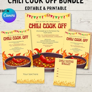 EDITABLE Chili Cook Off Printables | Includes Flyer, Poster, Invitation, Voting Ballot, and Food Table Signs