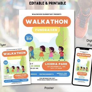 EDITABLE Walk-a-thon Fundraiser Template Bundle | Includes Poster, Flyer, and Digital Flyer
