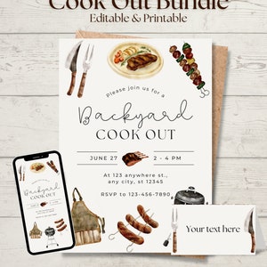 Backyard Cookout Invitation Bundle | Invitation, digital invitation, folding food labels