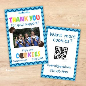 EDITIERBARE Girl Guide Cookies Verkäufe Dankeskarte mit Bild | Druckbare Visitenkarte Vorlage | Cookie Quittungsanhänger | Sofortiger Zugriff