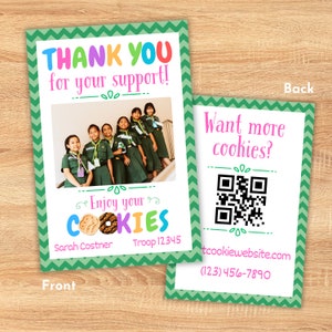 Tarjeta de agradecimiento por la compra de galletas Scouts editable con imagen / Plantilla imprimible / Etiqueta de recibo de galletas Scout / Niño o niña / Acceso instantáneo