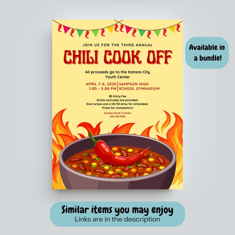 EDITABLE Chili Cook off Printable Bundle Poster, Flyer, Virtual Flyer ...