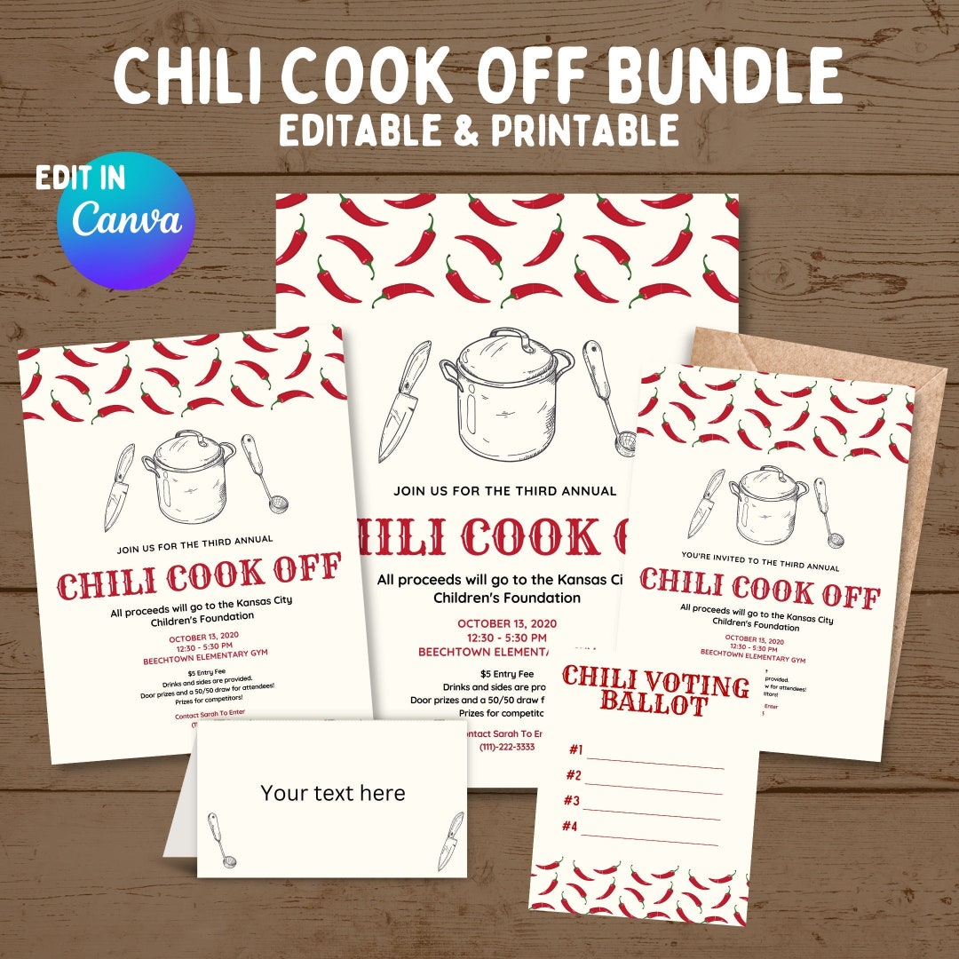 EDITABLE Chili Cook off Printables Includes Flyer, Poster, Invitation