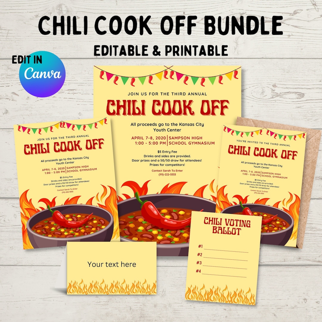 EDITABLE Chili Cook off Printables Includes Flyer, Poster, Invitation