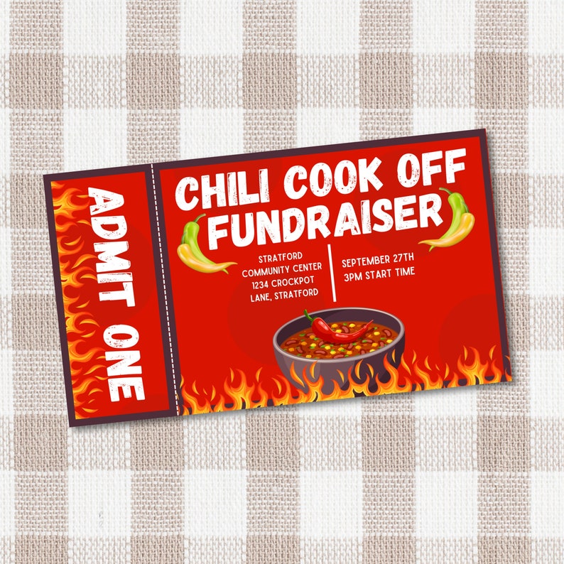 Chili Cook off Ticket Digital Download Editable and Printable Event