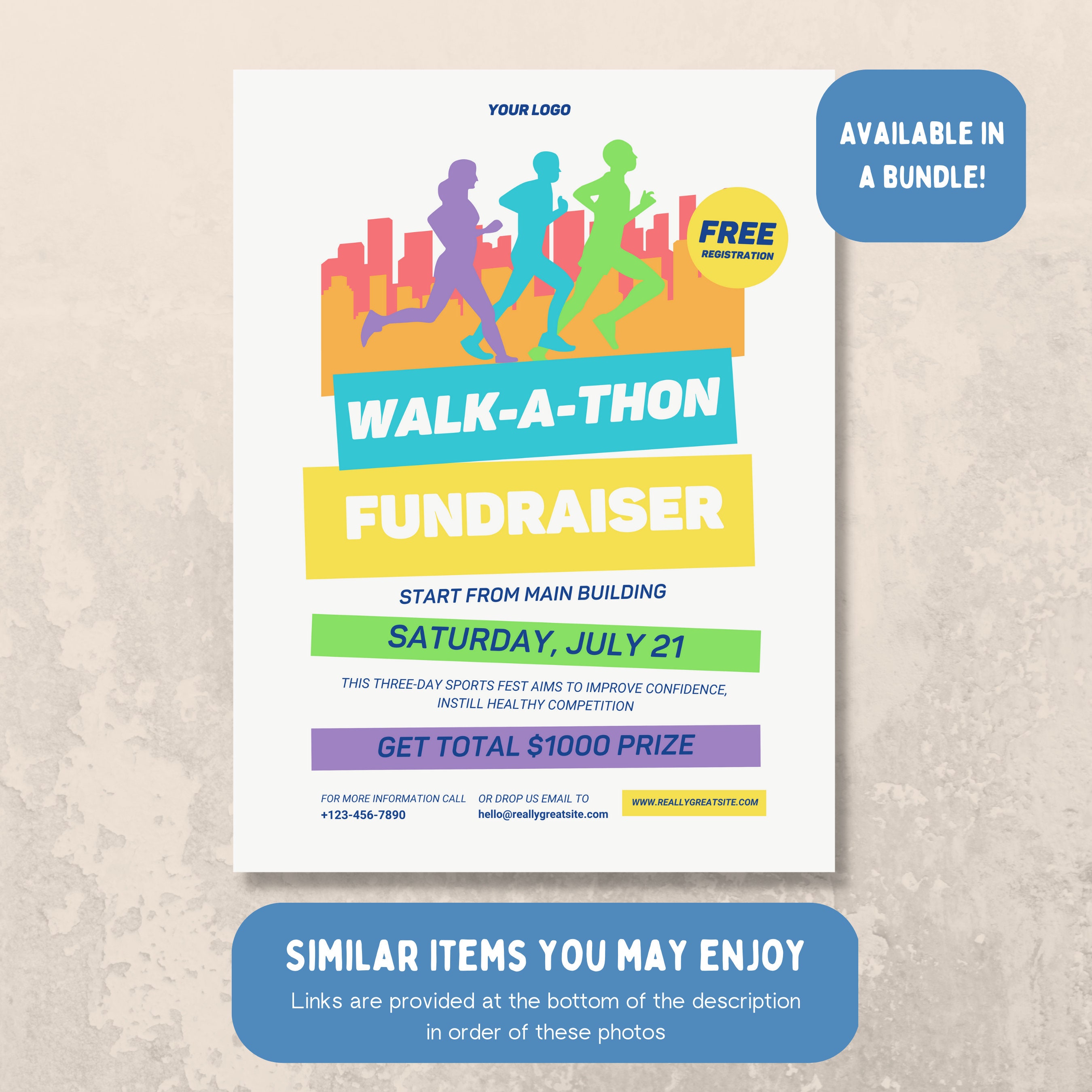 EDITABLE Walk a thon Fundraiser Template Bundle Includes Poster EDITABLE Walk a thon Fundraiser Template Bundle Includes Poster