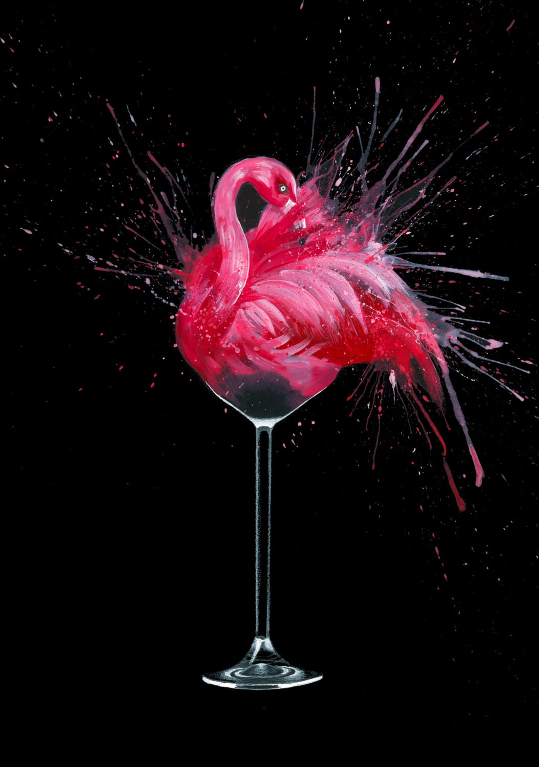 Pink Flamingo Cocktail Art Print of Acrylic Painting Wall - Etsy UK