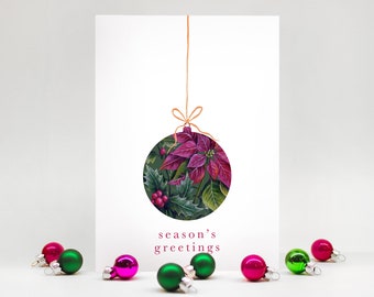 Christmas card set - Handmade Christmas card - holiday card - pretty Christmas card - season's greetings card - Christmas Bauble Cards