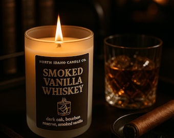 Smoked Vanilla Whiskey Candle – Bourbon & Vanilla Scent – Masculine Woodsy Candle – Cozy Fall Vibes – Whiskey Lover Gift