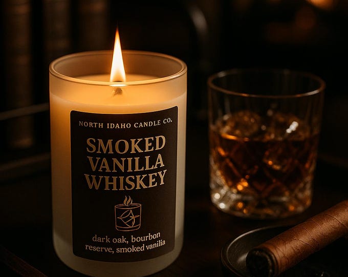 Smoked Vanilla Whiskey Candle – Bourbon & Vanilla Scent – Masculine Woodsy Candle – Cozy Fall Vibes – Whiskey Lover Gift