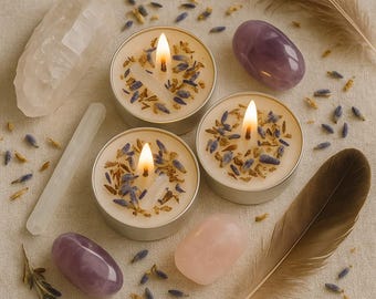 Intention Candle Gift Set – Tealights, Crystal, Selenite & Nag Champa Incense
