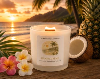 Island Crème Candle | Coconut Crème, Pineapple Nectar & Vanilla | Tropical Luxury Candle | Wood Wick Candle | Summer Home Fragrance