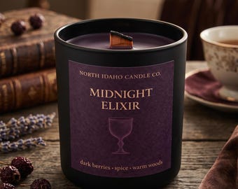 Midnight Elixir Candle | Dark Berries, Spice & Warm Woods | Luxury Wood Wick | Matte Black Jar | Hand-Poured Candle | Moody Home Decor