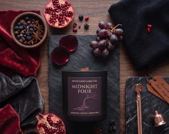 Midnight Pour Candle | Pomegranate, Dark Wine & Cashmere Musk | Luxury Wood Wick Candle | Matte Black Jar | Hand-Poured Candle