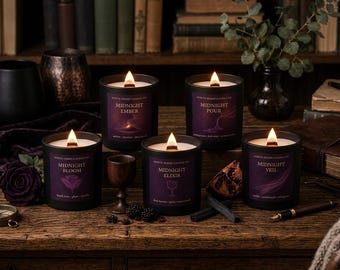Midnight Collection Gift Set | 5 Luxury Wood Wick Candles | Matte Black Candle Collection | Hand-Poured Candle Gift | Home Fragrance Set