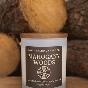 Mahogany Woods Candle – Teakwood and Musk Scent – Masculine Woodsy Candle – Dark & Cozy Fall Home Fragrance – North Idaho Candle Co. image 2