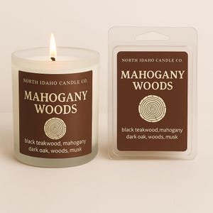 Mahogany Woods Candle – Teakwood and Musk Scent – Masculine Woodsy Candle – Dark & Cozy Fall Home Fragrance – North Idaho Candle Co. image 1