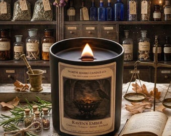 Raven’s Ember Candle | The Nocturne Collection | Cranberry Tobacco Amber Patchouli | Dark Moody Candle | Gothic Candle