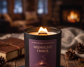 Midnight Ember Candle | Amber, Incense & Dark Musk | Luxury Wood Wick Candle | Matte Black Jar | Hand-Poured Candle | Moody Home Decor