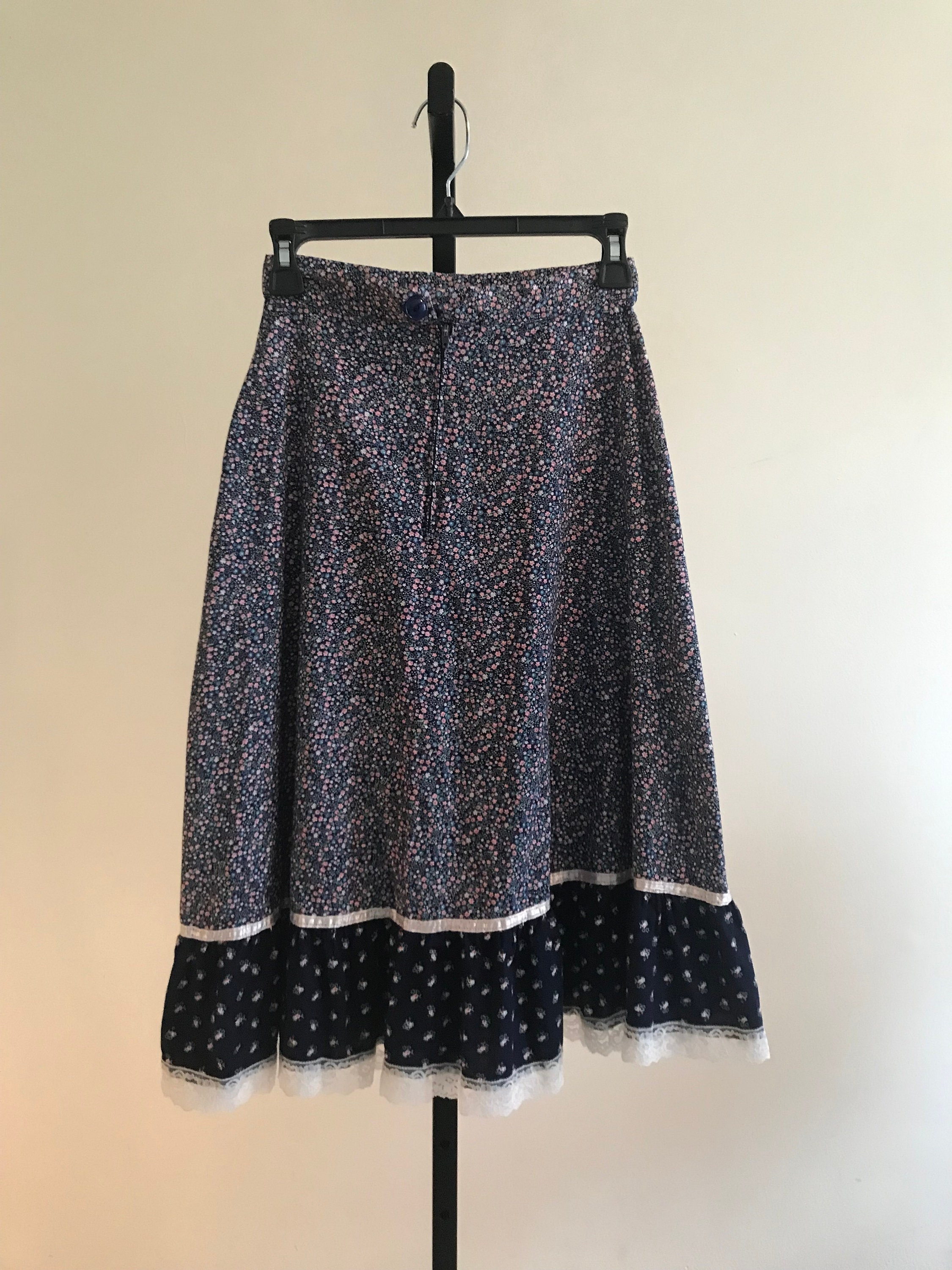 80's Vintage Boho Prairie Skirt Size XXS XS | Etsy