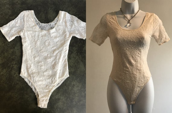 90's Vintage Floral Leotard / Retro Layered Bodysu