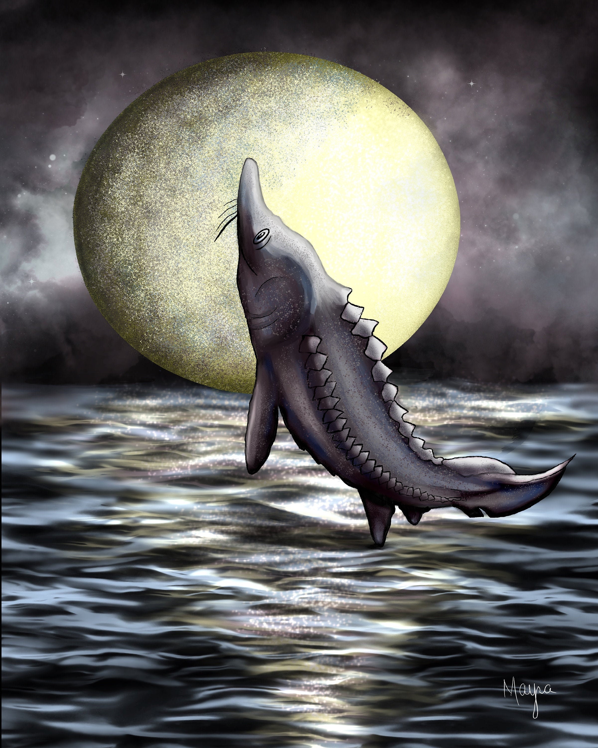 Full Sturgeon August Moon Fantasy Art/Illustration Print or Etsy