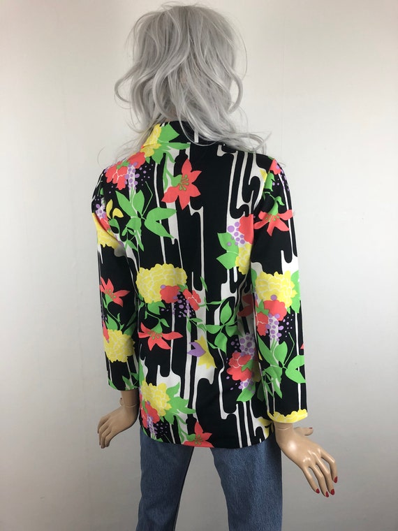 Super Bright Floral Print Blouse Button Down 1980 S Gem