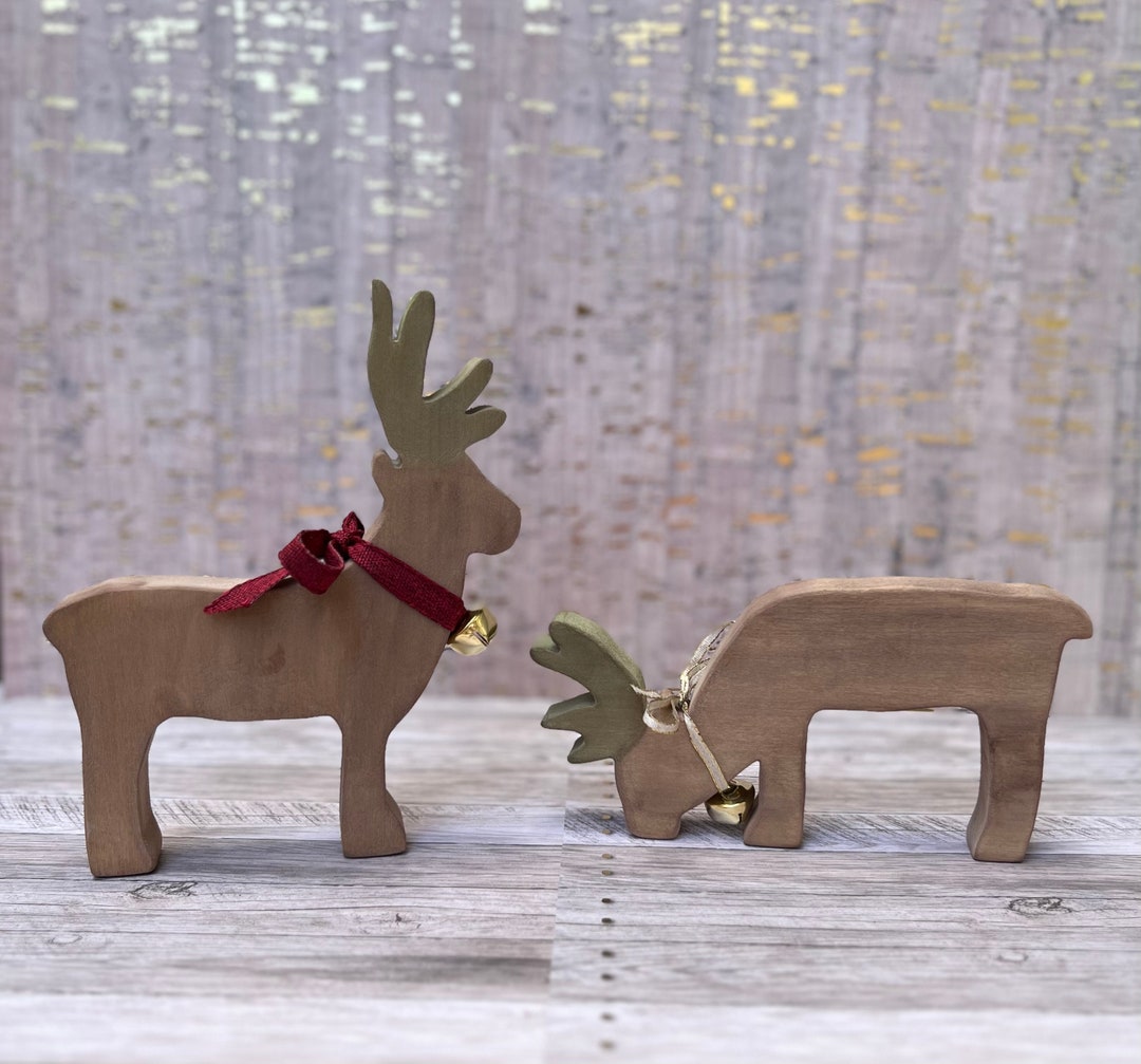 Holiday Reindeer set of 2 All Natural Wood Animals Etsy