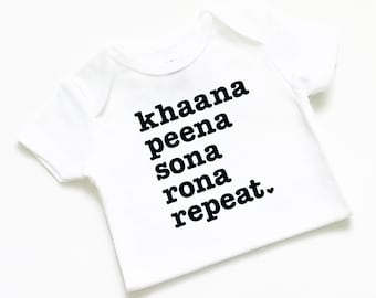 bodysuit, ©khaana peena sona rona repeat, baby outfit clothes, funny T-shirt, Muslim Islamic gift, Desi Hindi Urdu India Indian Pakistani