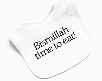Bismillah baby bib white, personalized, custom, Islamic Muslim, cute baby boy, girl snack time eating, drool bib, teething, baby shower gift