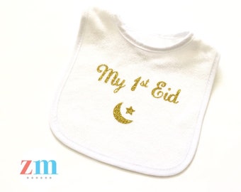 My First Eid bib, Islamic baby bib, Ramadan Muslim baby gift, baby boy girl shower, Islam glitter moon stars cute, Eidi, custom personalized