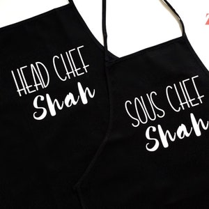Head chef sous chef apron, personalized, custom, his and hers, adult, child, cooking, hosting, dinner lunch, bbq, meal prep, kitchen, dining