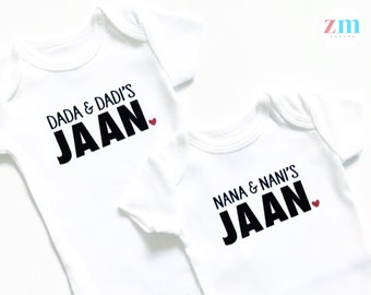 Jaan bodysuit, Nana, Nani, Dada, Dadi, Ammi, Mommy, Daddy, Baba, Abu, heart, love, baby shower gift, take home outfit, baby boy girl, cute