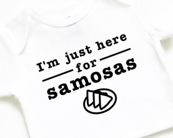 I’m just here for samosas bodysuit, T-shirt, new baby girl boy, outfit clothes, gift gifts, personalized, custom, cute, funny, Eid Ramadan